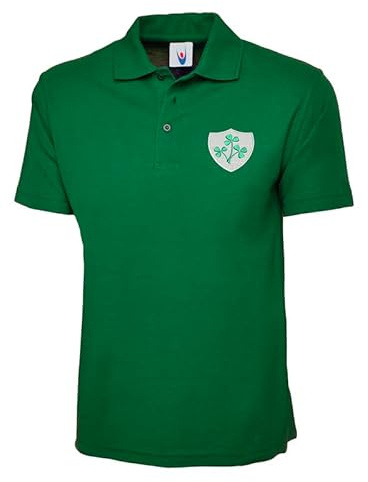 Uneek clothing Polo bordado de rugby de Irlanda | Escudo irlandés retro | Unisex verde Kelly | Regalo para fanáticos de las Seis Naciones | XS a 7XL, Verde Kelly, XL