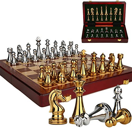 12-Zoll-Schachspiel, hochwertiges Schachset in Geschenkbox, Schachfiguren aus Metall, extra großes Spiel, spezielles faltbares Schachbrett, Premium-Geschenke, U