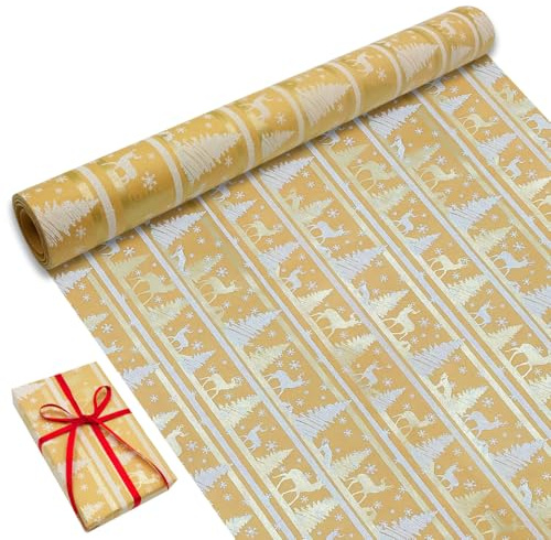Paquete de rollo de papel de regalo, papel kraft de Navidad con patrón festivo, 43 cm x 10 m, para envolver regalos y decoración de fiestas