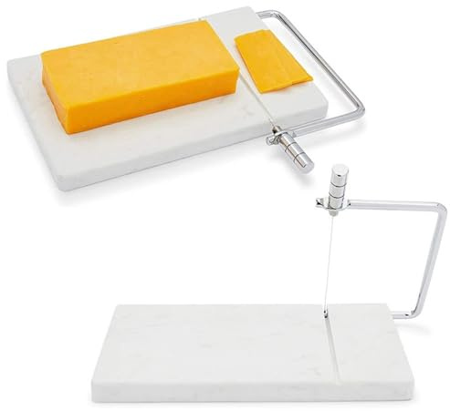 Erhigher Cheese Slicer Stainless Steel Wire Cutter for Block Cheeses Marble Board Mozzarella Parmesan Butter Cutting Tool Non-Slip Kitchen Gadget White
