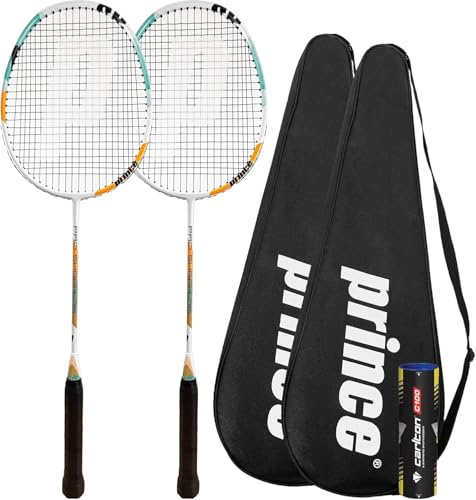 Prince Pro Shark Graphite Badminton Racket Twin Set, with Shuttles and Protective Carry Cases