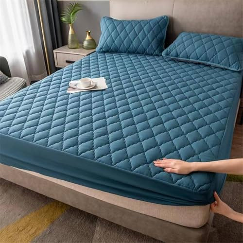 AMDXD Spannbettlaken 200x200cm Warm, Kariert Spannbettlaken Muster Einfarbig Dunkel Teal Faltenresistent und Ausbleichen, Polyester Baumwolle Tagesdecken für Boxspringbett & Wasserbett