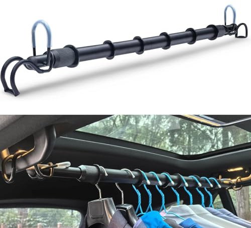 Heavy Duty Telescopic Car Clothes Hanger Bar - Adjustable 30''-66'' Garment Rack Travel Closet Hanging Rod for Vehicle Truck SUV RVs Extendable Metal Pole for Automobile Clothing Organizers & Storage