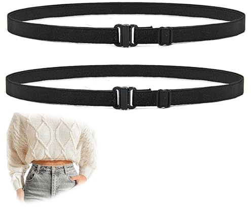 WERIGONI Juego de 2 Cinturillas Elásticas Invisibles, Cinturón corto Camisa Ajustable Suéter Cinturilla Elástica, Cinturón Envolvente para Mujer