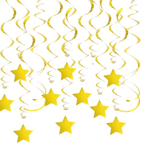 32 piezas de decoración de remolino dorado, espirales de estrellas, doble espiral, decoración de guirnaldas, papel de aluminio, para cumpleaños, boda, Nochevieja o carnaval, decoración de fiesta