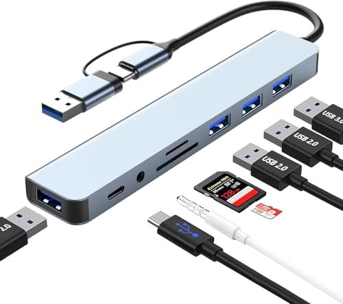 HSYWBC Adattatore USB C Hub 3.0, 8 in 2 USB Hub 3.0 multiporta con lettore di schede SD&TF, porte USB 3.0 e USB 2.0, 100 W PD, 3.5 mm, hub USB tipo C per MacBook Air/Pro, Galaxy, i-Pad, Windows ecc
