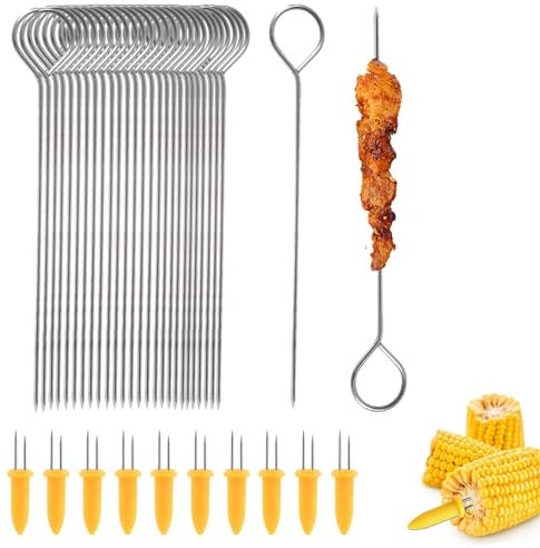 Grillspieße Edelstahl 20 Stück 25cm Schaschlikspieße Edelstahl Fleischspieße Spieße Wiederverwendbare BBQ Grillen Grillzubehör (20)