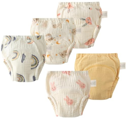 ACMEDE Culotte Apprentissage Propreté Bébé Garcon Fille 6 Mois-3 Ans, Slip d'apprentissage Garcon Fille, Doux et Absorbant, Tissus à 8 épaisseurs 100% Coton Culotte d Apprentissage, Lot of 5