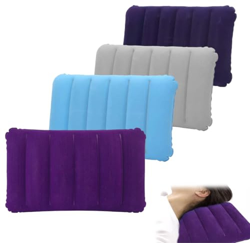 4 Pezzi Cuscino Campeggio Gonfiabile in Velluto, 47 X 30cm, Morbida e Accogliente, Ergonomia Cuscini Gonfiabili Spiaggia, Cuscino da Campeggio per Escursioni All'aperto, Viaggi, Picnic, L'ufficio