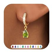ZNBOH Ohrringe Gold Hängend für Damen 18K Vergoldete Klein Creolen Geburtsstein Zirkonia Ohrringe mit Stein Rubin Aquamarin Smaragd Peridot Amethyst Damenohrringe Geburtstag Geschenk Freundin Frauen