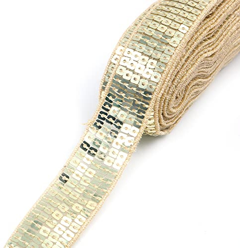 CENPEK 20 meter elastisk paljett platt glitter bling pyjamas tyg band applikation trim spetsband för klänning utsmycka pannband, 25 mm bred, guld