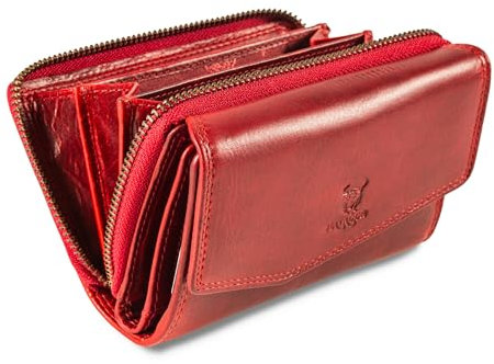 MATADOR Leder Geldbörse Damen Rot Mittelgroß #Sevilla mit Geschenk Box, Luxus RFID Geldbeutel Damen, Rote Geldtasche Frauen Viele Fächer, Leder Brieftasche, Edles Portemonnaie Frauen Rot