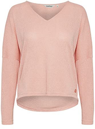 OXMO OXKatla Damen Strickpullover Feinstrick Pullover mit V-Ausschnitt, Größe:XS, Farbe:Coral Cloud (151415)