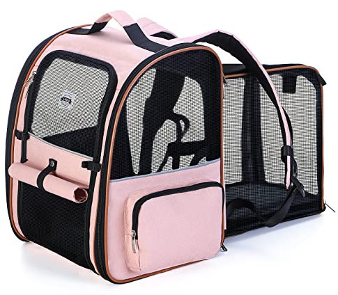 Lekespring Sac Transport Chat avec 4 Entrées | Sac Transport Chien Respirant - Sac a Dos Chat avec Harnais Intérieur - Sac a Dos Chien Charge Maximale 8kg - Rose