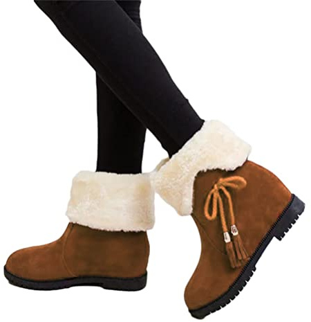 Osheoiso Bottes Femme Mode Chaussures Bottes de Neige Hiver avec Fourrure à Talons Plats Chaude Boots Plates Chaussures Bottines Bottes Antidérapant Pas Cher A Marron 40 EU