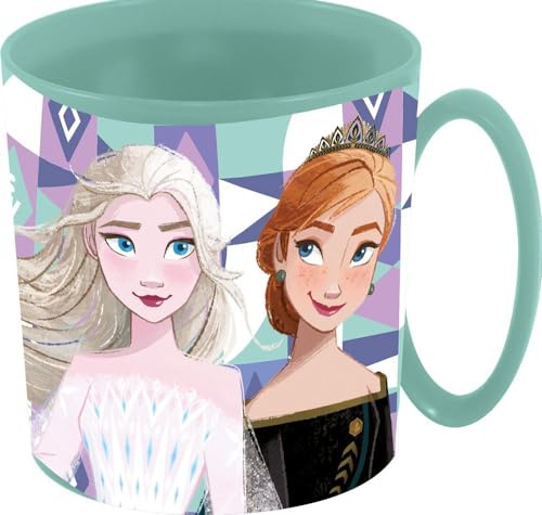 Tataway Disney Tazza azurra per bambine in plastica Frozen Elsa e Anna da 350 ml adatta al microonde
