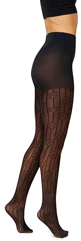 Hanes EcoSmart Art Deco Women's Fashion Tights, Control Top, Sheer Toe, Black, Size XX Large (Pack of 1)