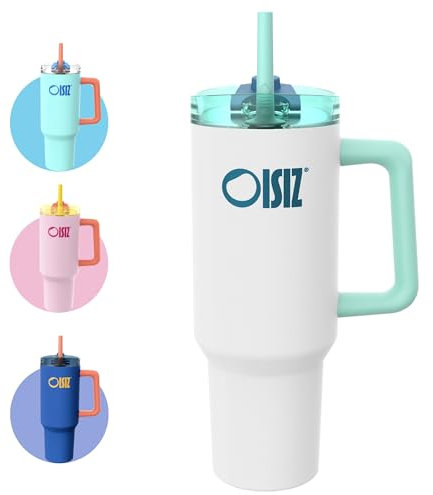 OISIZ Vaso Térmico con Asa y Pajita,1200ml/1.2L Botella de Agua Acero Inoxidable Aislado,Vaso de viaje para café helado,tumbler termo Botella de agua para el Oficina Viaje,Taza de coche de vacío