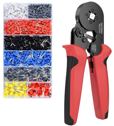 NATNAV Crimpadora 0,25-10mm², 1300 Piezas Terminales Eléctricos, 8 Tipos Punteras Electricas, Crimpadora Terminales Electricos Autoajustable para Electricistas