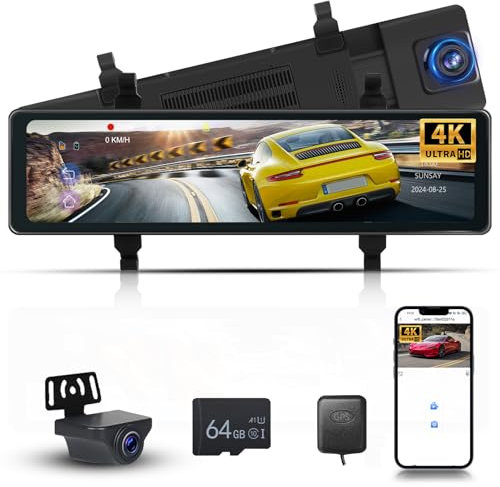 4k Uhd Spegel Dashcam Med Bakkamera, Wifi Dash Cam Front Bakkamera Med Adas, Bsd, Hodozzy 11,26 Tums Pekskärm Bakspegelkamera Med g-Sensor, Navi, App Control, Wdr, Park Monitor, Karta 64G