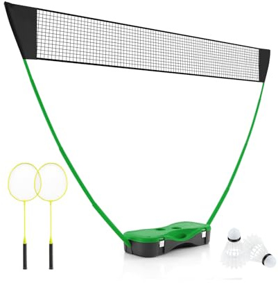 GOPLUS Set de Filet Badminton Portable avec 2 Raquettes de Badminton, Ensemble de Badminton avec et 2 Volants pour Jardin, Plage, Jeux de Balle, Sports d'équipe, 270 x 33,5 x 160cm (Vert)