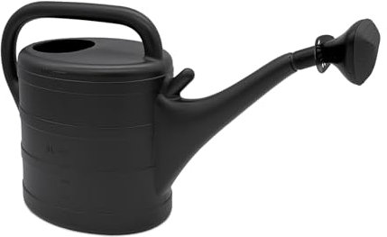 Regadera de plástico de 10 litros, color antracita, regadera de jardín con ducha extraíble, jarra para casa y jardín para regar plantas