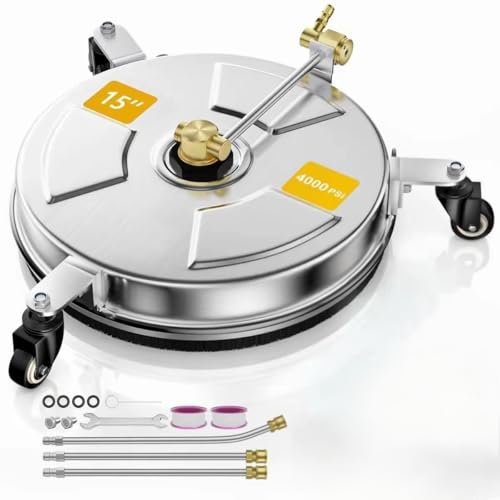 Workzone 15 Hochdruckreiniger Flächenreiniger Zubehör, Edelstahl Oberflächenreiniger Hochdruck Flächenreiniger mit 3 Verlängerungsstab Aufsätze, mit 4 Rädern, für Gassen InnenhöfenTerrassen