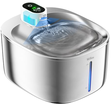 Wilkiee Wireless Cat Water Fountain For Drinking, 4.1L Stainless Steel Cat Fountain, 4000Mah Cat Water Bowl, 3 Work Modes, Pet Water Fountain For Cats, Dogs