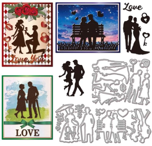 GLOBLELAND Fustelle per Matrimonio Coppia per Realizzare Biglietti Coppia Donna Gentiluomo Fustelle In Metallo A Forma di Cuore Stencil per Goffratura di Carta Decorazioni per Scrapbooking