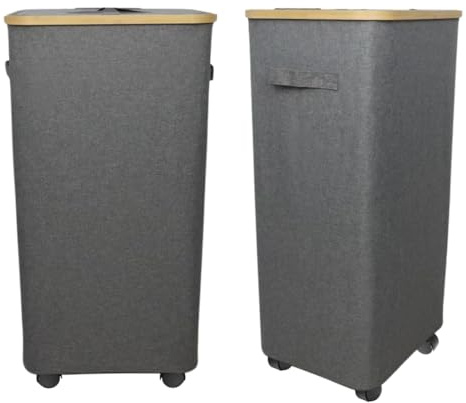 Cesto Ropa Sucia con Tapa y Ruedas Plegable 100L GRIS - Cesta Lavandería con Bolsa con Asas Extraíble y Lavable - Cubo Laundry Basket para Dormitorio - Cestos para la Colada Fácil de Montar