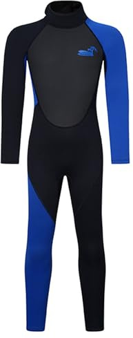 Sxiwei Combinaison de Plongée Néoprène 3mm pour Enfant Garcon Fille Maillot de Bain Combinaison Kayak Surf Natation Plongee Snorkeling Bleu 5-6 Ans