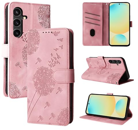 Rostsant Mobilskal Skal för Samsung Galaxy S25 FE 5G Maskros PU Läder Flip Plånbok Magnetiskt Mobilfodral Skal för Samsung Galaxy S25 FE 5G Roséguld