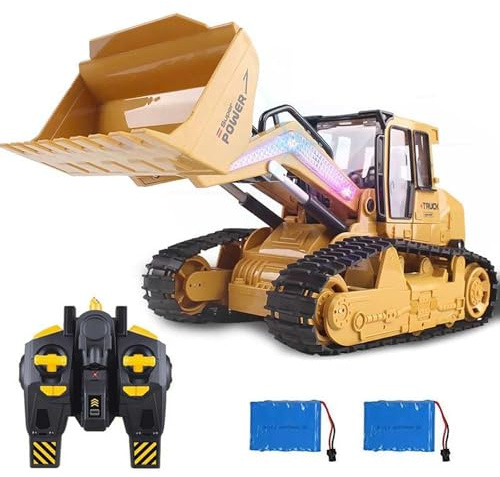 Générique Camion de Chantier télécommandé à l'échelle 1/14, chargeuse compacte, Bulldozer sur chenilles avec lumières, 9 canaux, Rotation à 360°, 2,4 GHz, véhicule d'ingénierie, excavatrice