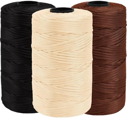 3 Pièces Fil Macramé 3mm x 210m,BetterJonny Fil Crochet Bande de Macramé en Polypropylène Polyester Ficelle Corde pour Sac à Main, Tricot, Bricolage, Artisanat,Emballage Cadeau(Noir+Café+Beige)