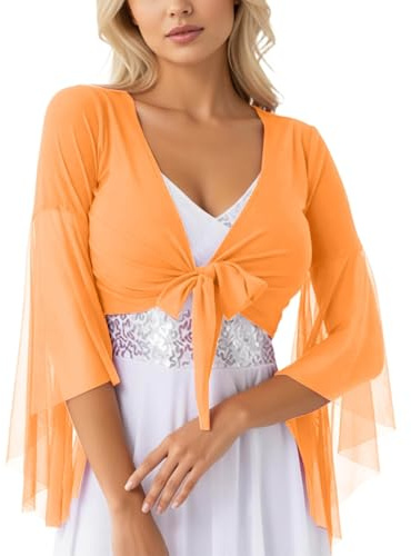 Hanraz Boléro festif en mousseline de soie pour femme - Blazer à manches longues fin et élégant - Veste courte aérée légère - Décontractée - Douce - Monochrome