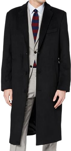The Platinum Tailor Manteau d'hiver chaud à simple boutonnage pour homme 70 % laine et cachemire Noir, Noir , 52