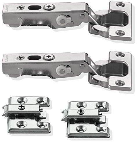 2 gedämpfte Schwerlast-Möbelscharniere für extra dicke Türen bis 30mm! Mit einstellbarem Dämpfer inkl. Montageplatten. Möbelband mit Topfgröße 40mm von LAMP® / Japan (Aufliegend, Auflage 22-26mm)