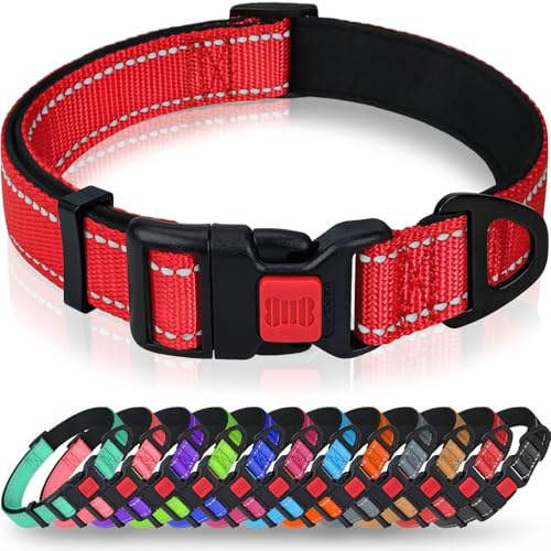Taglory Reflekterande hundhalsband i nylon med säkerhetsspänne, justerbara husdjurshalsband med mjuk neoprenstoppning för små och medelstora hundar