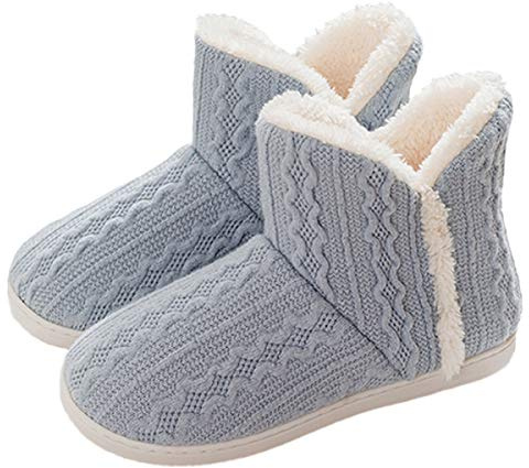 AONEGOLD® Tofflor kvinnor män vinter varma hattar stövlar stickade halkfria tofflor hattar skor utomhus inomhus, - Ljusblå - 44/45 EU