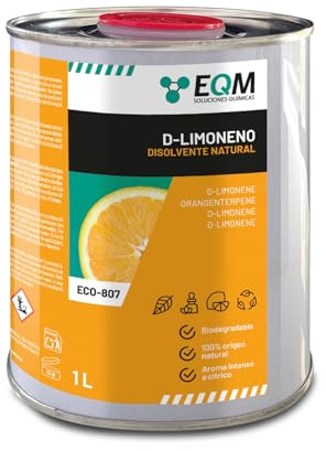 EQM - ECO-807 - D-Limoneno 1L Botella - Disolvente Natural y Biodegradable - Extraído de la Cáscara de Cítricos - Aroma Fresco a Naranja y Limón