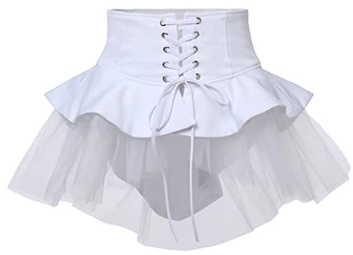 BPURB steampunk viktoriansk volanger tutu tyllkjol för kvinnor midjebälte korsett kostym underkjol pirat cosplay halloweenklänning, Vit, XS