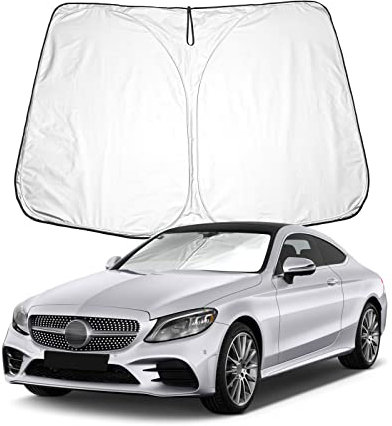 BIXUAN Parasol compatible con Mercedes Benz Clase C W205 W206 2016-2023 Parabrisas para el parabrisas del coche Cubierta del parabrisas para parabrisas delantero Bloqueado UV Cubierta, Negro