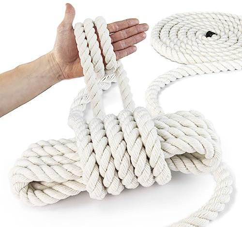 DQ-PP Corde en coton | 20 mm | 1 m | Fil de coton | Cordon en coton torsadé en 3 torons | Corde naturelle | Fil de macramé