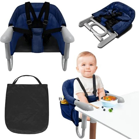 Froadp Faltbar Tischsitz Baby mit Aufbewahrungstasche und Sicheren Befestigungslaschen für Kleinkind Babysitz Kindersitz Hochstuhl mit Verstellbaren Befestigungsstangen für Hause Reisen, Blau