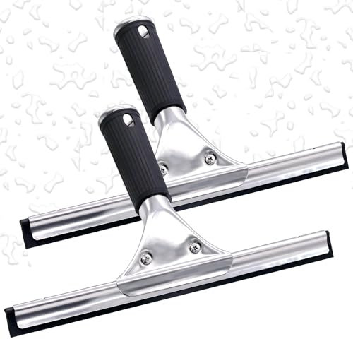 TETEWEVER 25cm Fensterabzieher Profi, 2 Stück Schwarz Duschabzieher Edelstahl Fensterwischer mit Gummilippe, Abzieher für Dusche,Badezimmer,Spiegel,Glas-Reinigung,Fliesen,Fensterreiniger