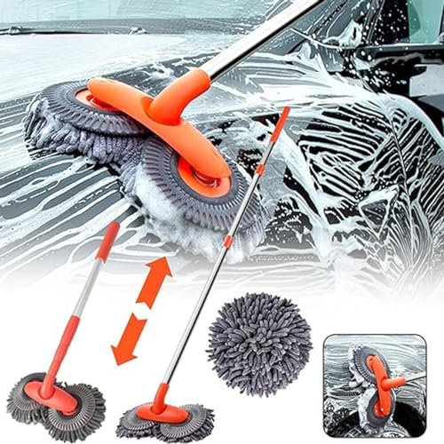 Car Wash Brush with Long Handle, chenille Car Wash Mop Scratch-Free Soft Bristles, Car Cleaning Brush kit for Car Truck