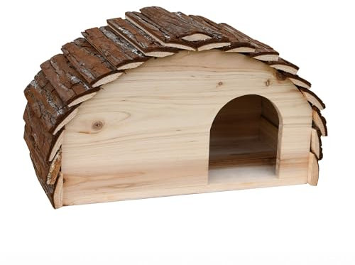 Garden Gear Hedgehog House Solid Wood, Cosy Animal Shelter, Predator-Proof, Weatherproof with Natural Wood and Bark Roof, Pre-Assembled Wildlife Hibernation Box