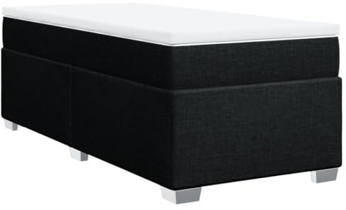 vidaXL Boxspringbett mit Matratze, Bett mit Bettfüße Matratzenauflage, Einzelbett für Schlafzimmer, Polsterbett Bettgestell Lattenrost, Schwarz 90x200cm Stoff