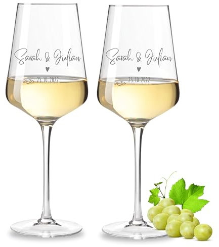 VILLA ROSA LOTTA - Leonardo Weinglas 2er Set mit Gravur - Hochzeitsgeschenke für Brautpaar, Personalisiertes Geschenk zur Hochzeit, Verlobung, Jahrestag mit Name und Datum, Herz mini
