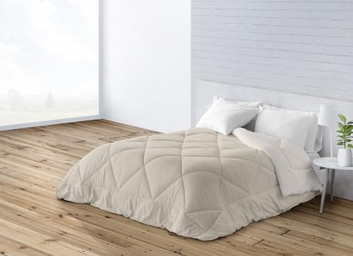 BOHEME Edredón Cama 150 Nórdico Liso Reversible Bicolor Beige Claro/Fuerte - 250x260 cm.